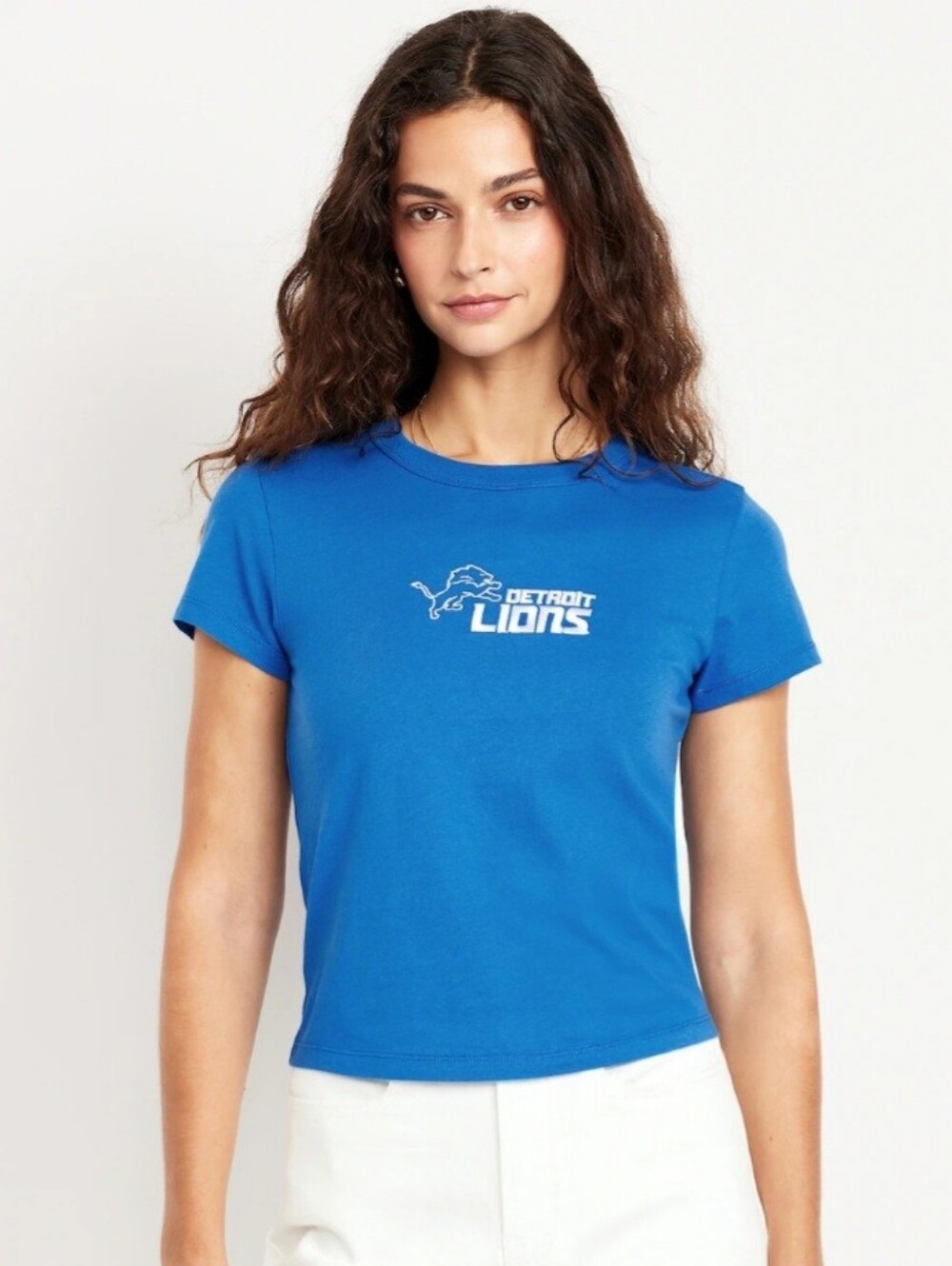 NWT - NFL Team Apparel Detroit Lions Women's Blue Cropped Crewneck Tee - Size 3X
